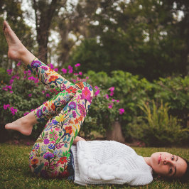 Legging Padrão de Impressão de Ilustração Floral Colorida