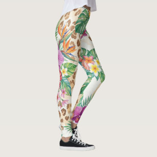 Legging Padrão de Impressão de Leopardo Floral Tropical