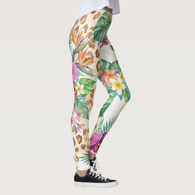 Legging Padrão de Impressão de Leopardo Floral Tropical (Direita)