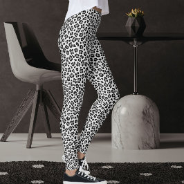 Legging Padrão de Impressão de Leopardo Safari Cinza e Pre