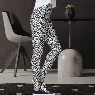 Legging Padrão de Impressão de Leopardo Safari Cinza e Pre