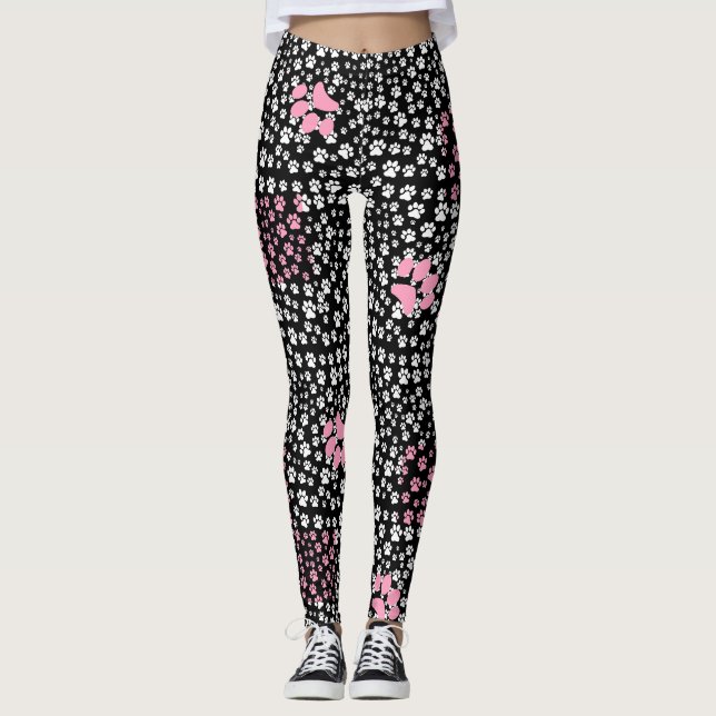Legging Padrão de impressão de pata 01.b Preto BG (Frente)
