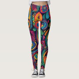 Legging Padrão de Impressão de Têxtil Indiano Colorido Vib
