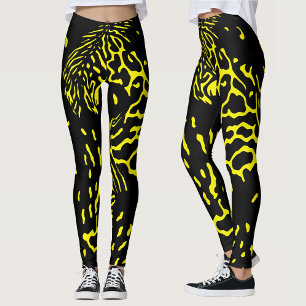 Legging Padrão de impressão do Abstrato amarelo-preto lega