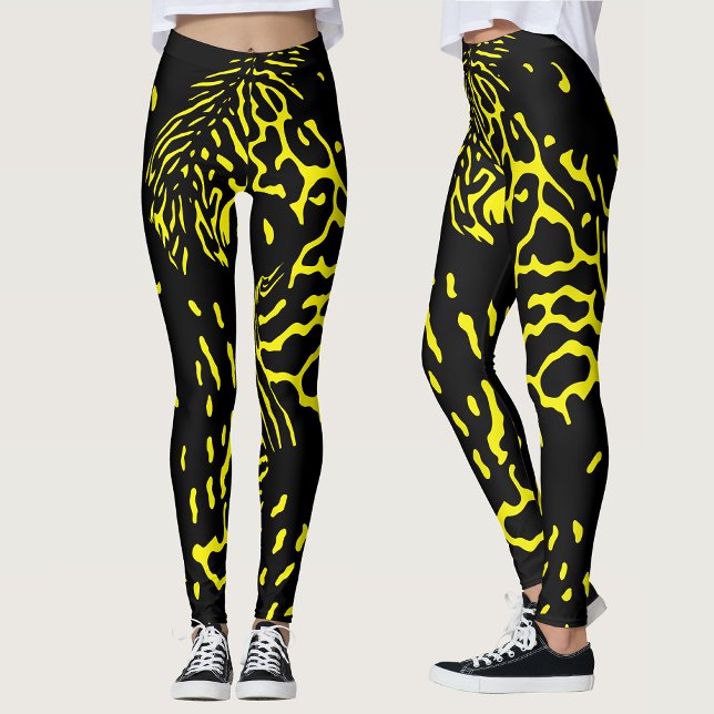 Legging Padrão de impressão do Abstrato amarelo-preto lega (Criador carregado)