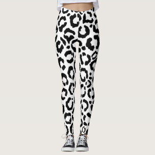 Legging Padrão de Impressão do Animal Leopardo Branco Negr