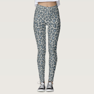 Legging Padrão de Impressão do Leopardo da Cinza Azul-Ch