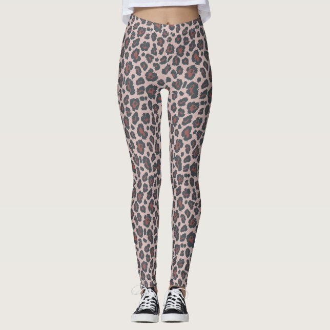 Legging Padrão de Impressão do Leopardo Vermelho Cor-de-Ro (Frente)