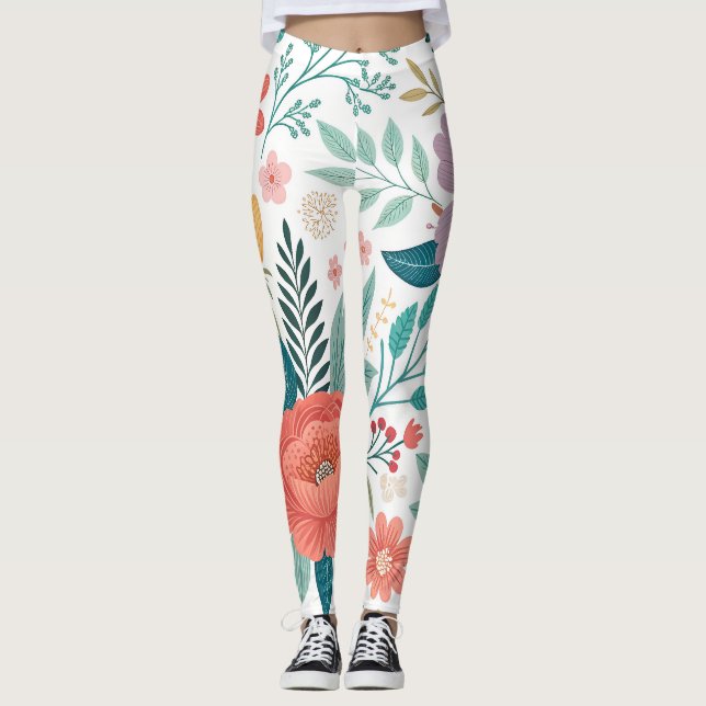 Legging Padrão de Impressão Floral Vibrante (Frente)
