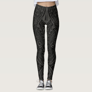 Legging Padrão de Impressão Total Tatau Tribal Polinésio E