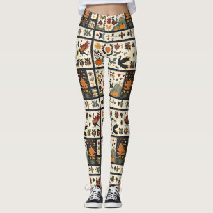 Legging Padrão de Inclinação do outono de Folk Colheita