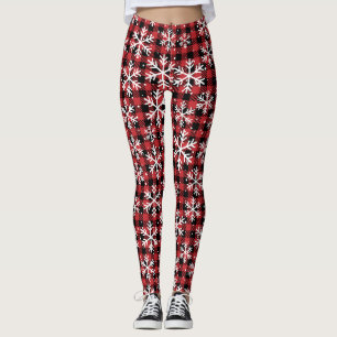 Legging Padrão de Inverno de Floco de Neve Xadrez de Búfal