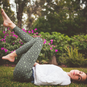 Legging Padrão de inverno Simples de Floco de Neve Verde