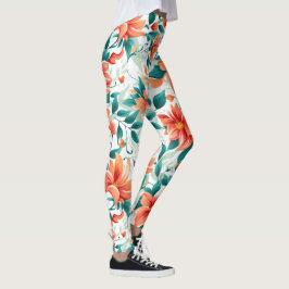Legging Padrão de Jardim Floral Laranja Vibrante - Chá Ele