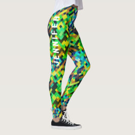 Legging Padrão de Jogo de Arte Geométrica Verde Moderna em