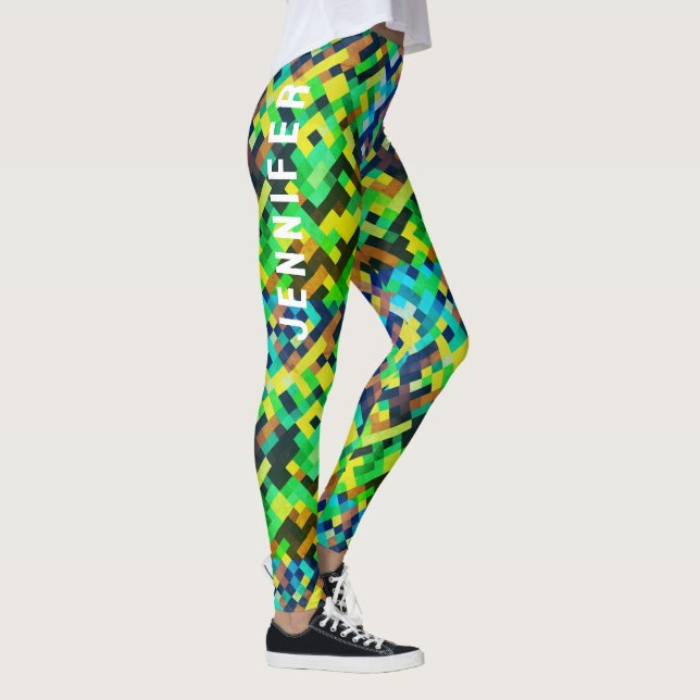Legging Padrão de Jogo de Arte Geométrica Verde Moderna em (Direita)