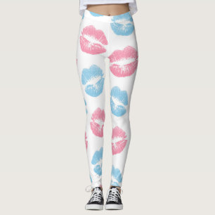 Legging Padrão de Lábios Azul e Rosa, Batom, Beijo