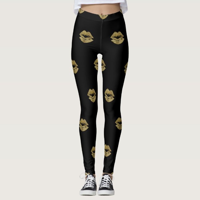 Legging Padrão de Lábios Dourados elegantes (Frente)