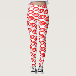 Legging Padrão de Lábios vermelhos
