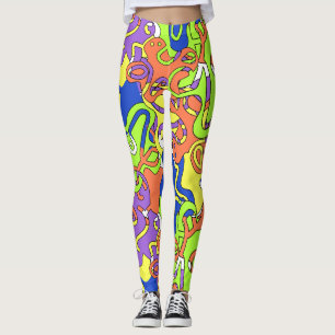 Legging Padrão de Labirinto Abstrato Neon Rabiscado