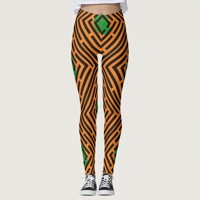 Legging Padrão de labirinto preto verde em cores personali (Frente)