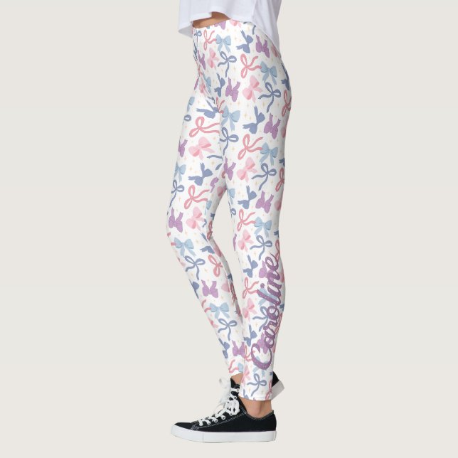 Legging Padrão de Laços Pastel Lindos, Rosa Roxo Azul (Esquerda)