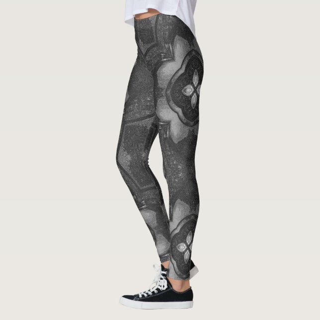 Legging Padrão de Lápis Floral Preto da cinza (Esquerda)