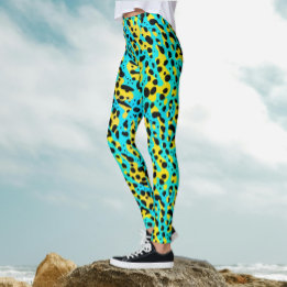 Legging Padrão de leopardo amarelo turquesa abstrato moder