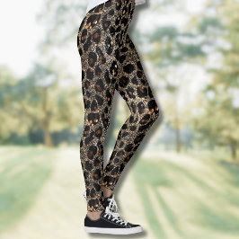 Legging Padrão de Leopardo Dourado Preto Marrom Brilho Lux