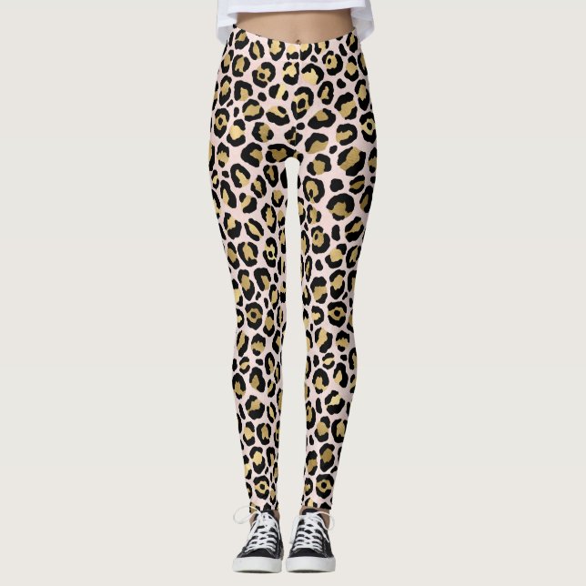 Legging Padrão de Leopardo em Ouro Rosa (Frente)