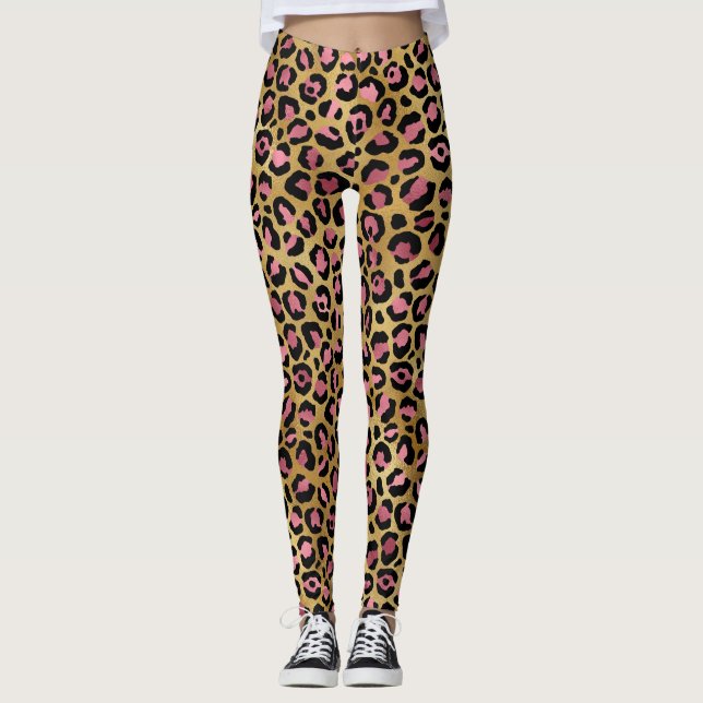Legging Padrão de Leopardo em Ouro Rosa (Frente)