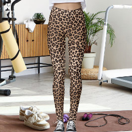 Legging Padrão de Leopardo Pele de Gato Selvagem Bege Marr