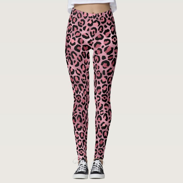 Legging Padrão de leopardo rosa (Frente)