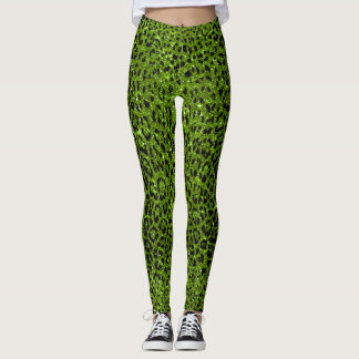 Legging Padrão de Leopardo Verde Brilhante