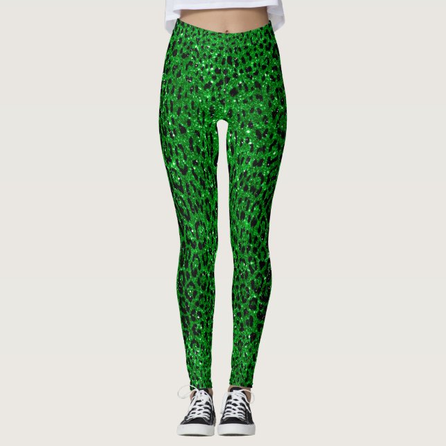 Legging Padrão de Leopardo Verde Esmeralda (Frente)