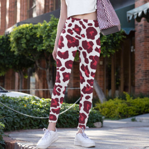 Legging Padrão de Leopardo Vermelho do Vinho