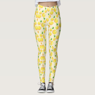 Legging padrão de limão amarelo tropical em bege