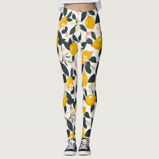 Legging Padrão de limão e flecha rosa (Frente)