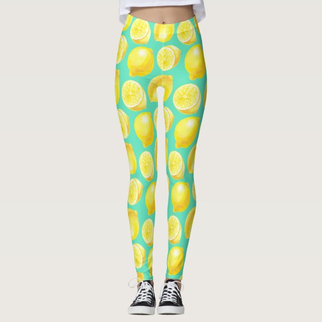 Legging Padrão de limões de aquarela (Frente)