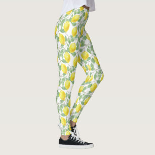 Legging Padrão de limões de aquarela com folhas de árvores