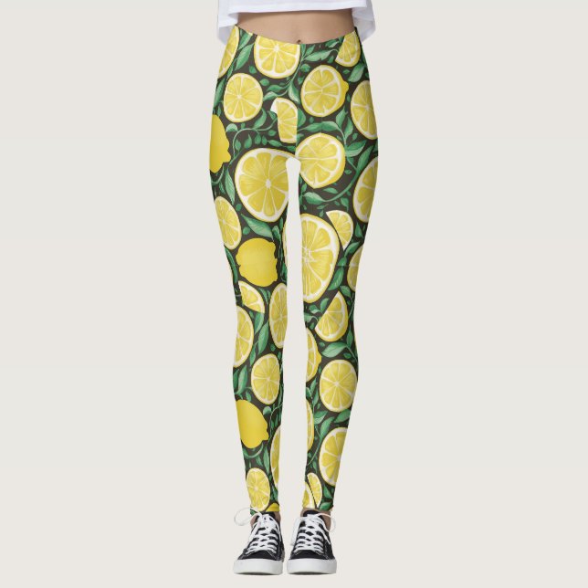Legging Padrão de limões Sunny Citrus Symphony (Frente)