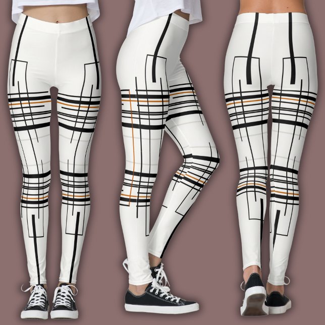 Legging Padrão de Linha Abstrata | Grade Urbana (Criador carregado)