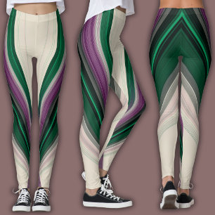 Legging Padrão de Linha Abstrata   Roxo & Turquesa