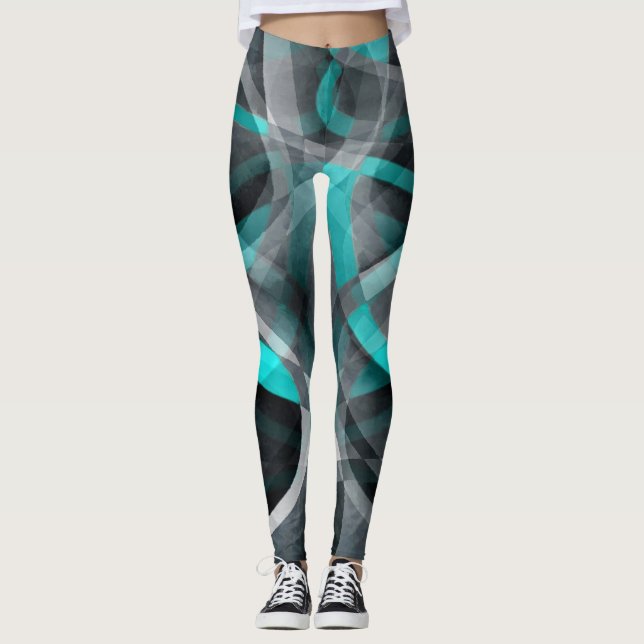 Legging Padrão de Linha Arqueada Turquesa e Cinza dos Anos (Frente)