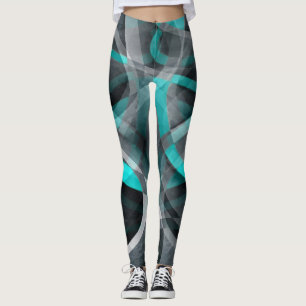 Legging Padrão de Linha Arrancada de Turquesa e Cinzas