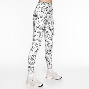Legging Padrão de linha branca Abstrato preto moderno