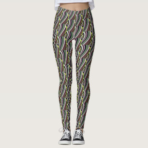 Legging Padrão de Linha de Curva Multicolorido Muito Único