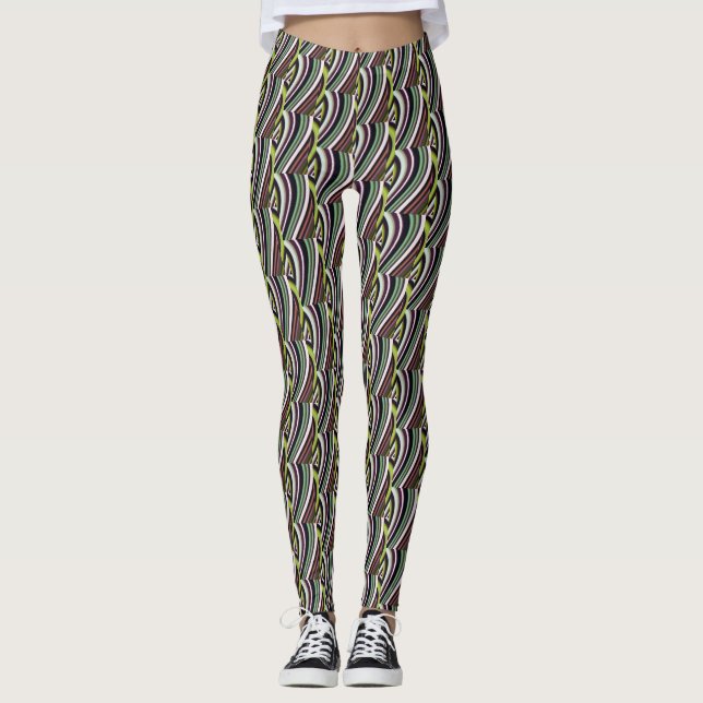 Legging Padrão de Linha de Curva Multicolorido Muito Único (Frente)