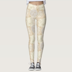 Legging Padrão de Linha de Rosto Floral Vintage (1)