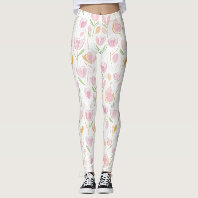 Legging Padrão de Linha Floral Abstrata Moderna (5) (Frente)